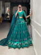 Load image into Gallery viewer, Teal Color Printed With Lace Border Vaishali Silk Indian Wedding Lehenga Choli Clothsvilla