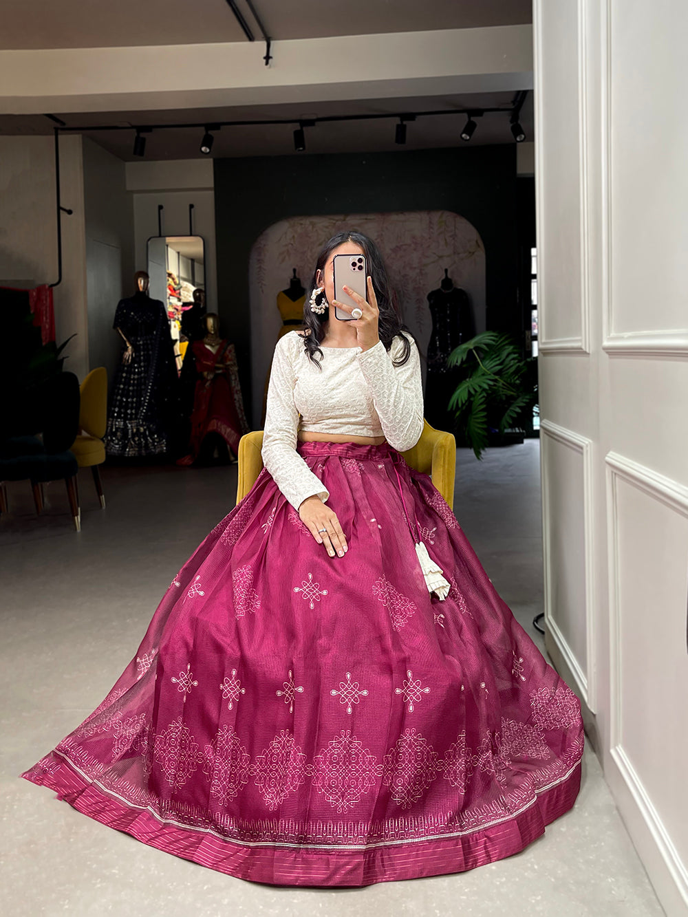 Magenta Color Digital Print Cora Chex Zari Border Co-Ord Set Lehenga Choli Secondary image