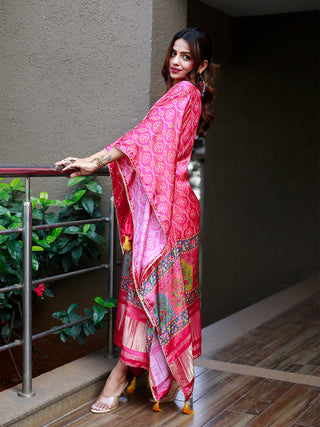 Pink Color Digital Print Pure Gaji Silk Kaftan Clothsvilla