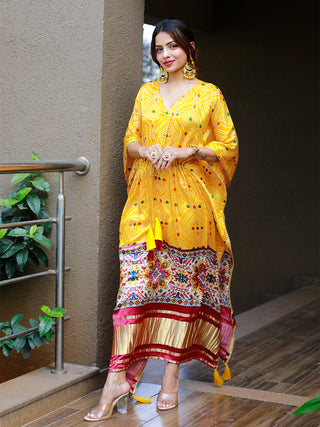 Mustered Color Digital Print Pure Gaji Silk Kaftan Clothsvilla