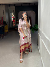 Load image into Gallery viewer, White Color Bandhej Print With Gotta Patti Lace Border Gaji Silk Kaftan ClothsVilla.com