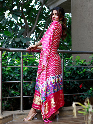 Pink & White Color Digital Print Pure Gaji Silk Kaftan Clothsvilla