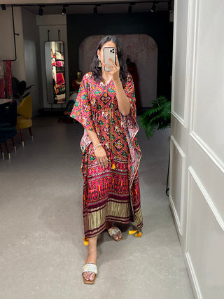 Red Color Patola Printed Gaji Silk Kaftan ClothsVilla.com