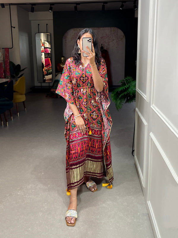 Red Color Patola Printed Gaji Silk Kaftan ClothsVilla.com