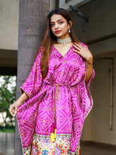Load image into Gallery viewer, Wine Color Bandhej Digital Print Pure Gaji Silk Kaftan Clothsvilla