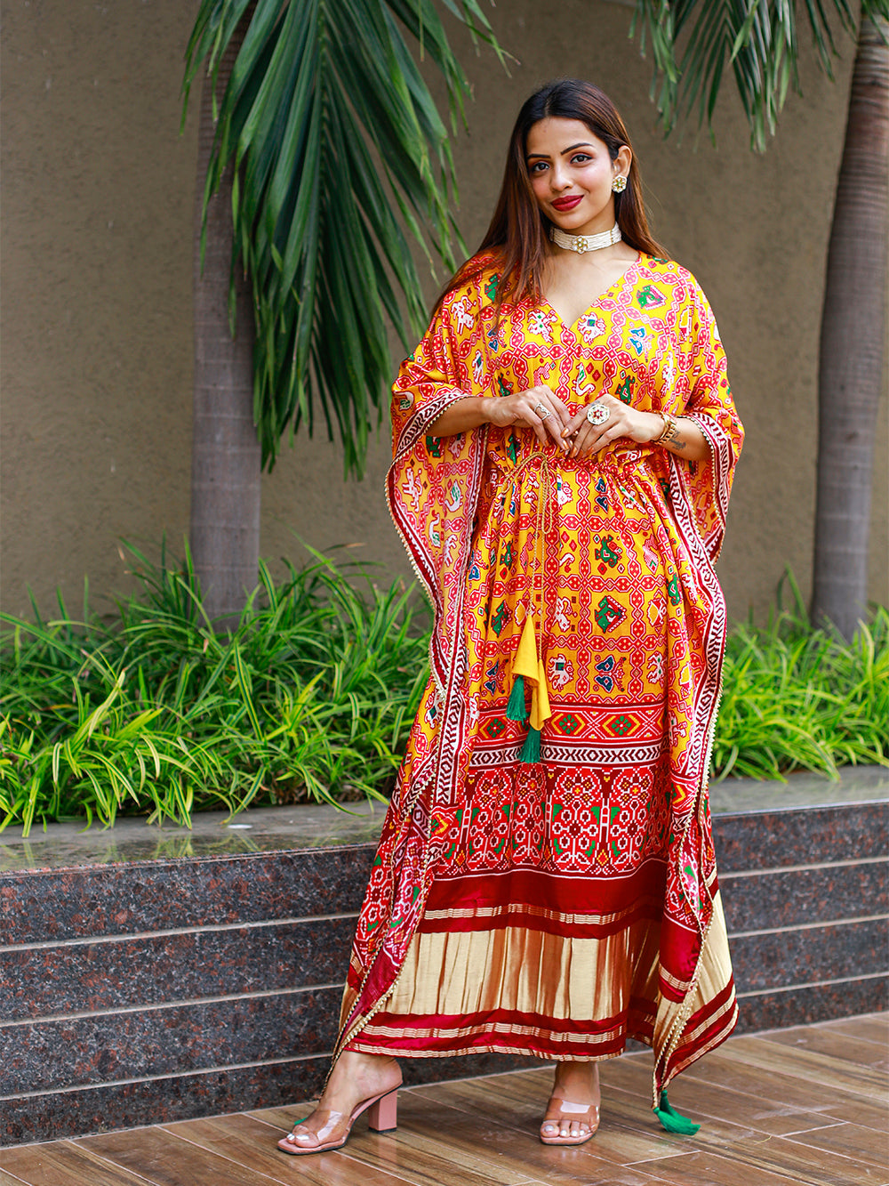 Yellow Color Bandhej Digital Print Pure Gaji Silk Kaftan Clothsvilla