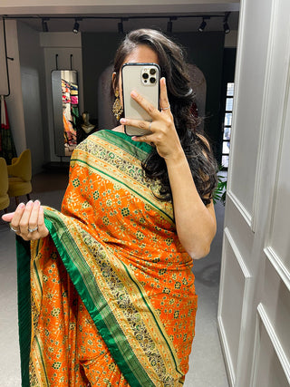 Orange Color Foil Printed And Stone Work Dola Silk Saree Clothsvilla