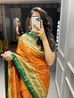 Load image into Gallery viewer, Orange Color Foil Printed And Stone Work Dola Silk Saree Clothsvilla