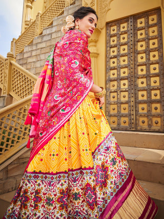 Yellow Color Digital Printed gaji Silk Lehenga Clothsvilla