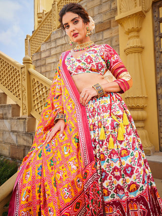 Multi Color Digital Printed gaji Silk Lehenga Clothsvilla