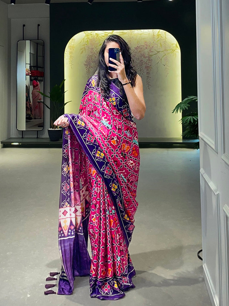 Pink Color Patola Printed Pure Gaji Silk Saree Clothsvilla