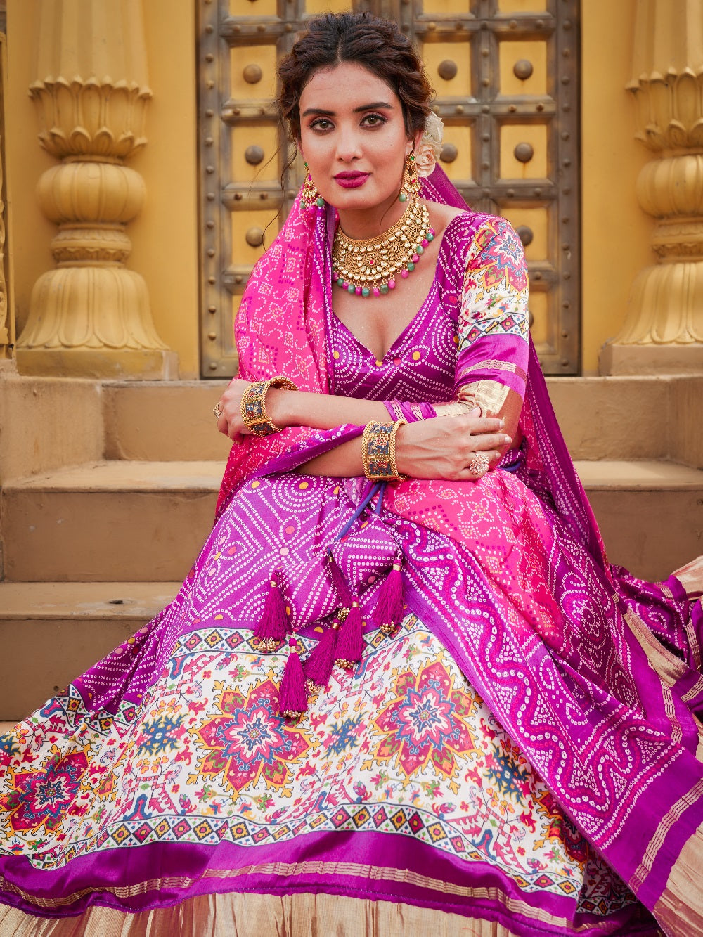 Purple Color Digital Printed gaji Silk Lehenga Clothsvilla