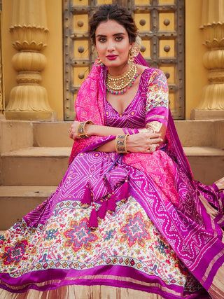 Purple Color Digital Printed gaji Silk Lehenga Clothsvilla
