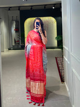 Load image into Gallery viewer, Red Color Floral &amp; Foil Work Gaji Silk Saree Clothsvilla