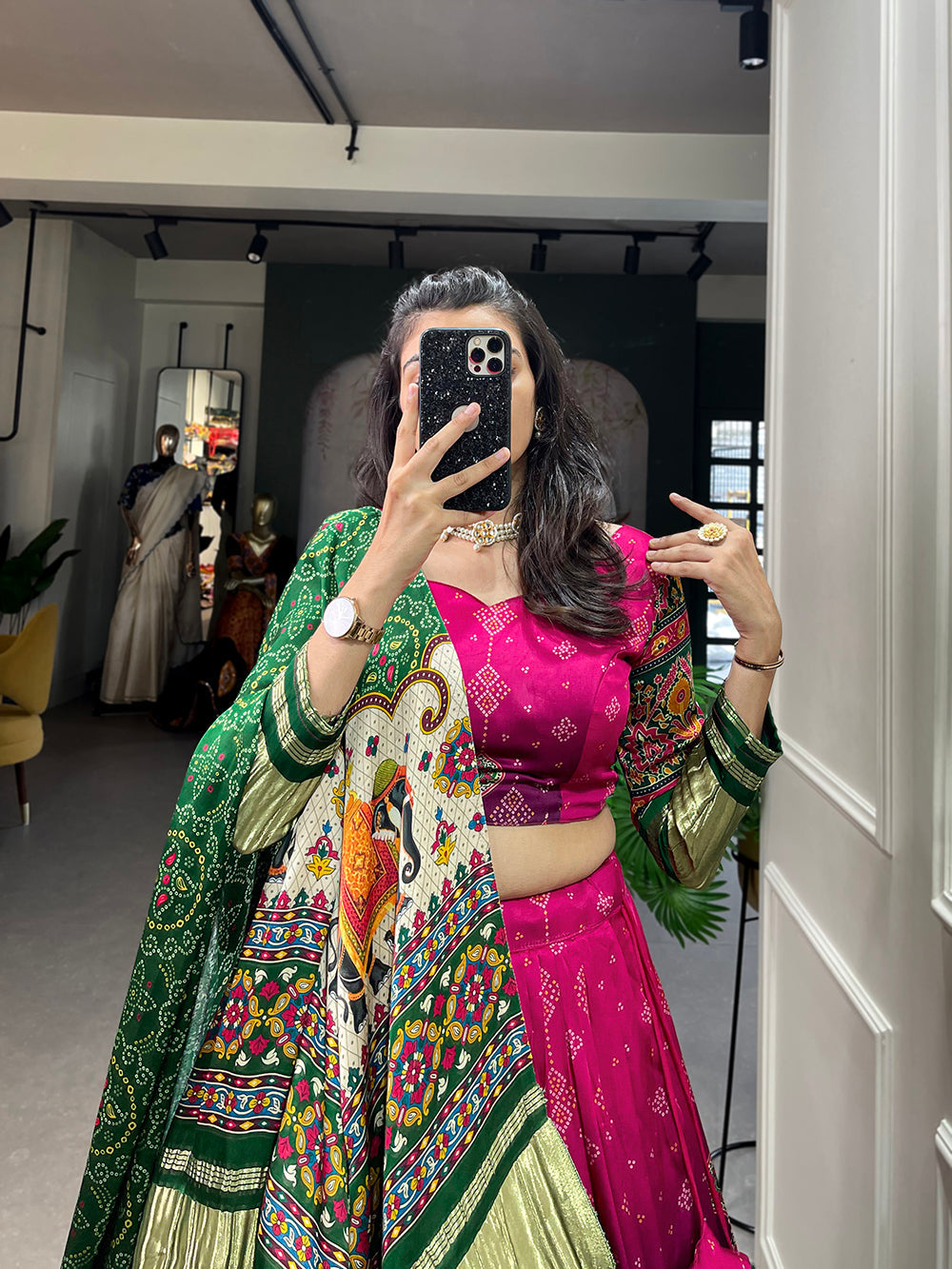 Pink Color Digital Printed With Lagadi Patta Gaji Silk Lehenga Choli Clothsvilla