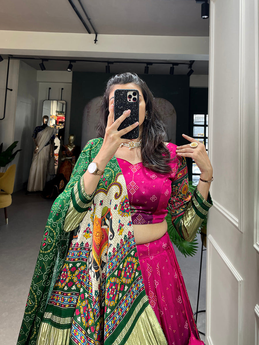 Rani pink blouse with sea green lehenga dupatta.. light and dark combo 😊😊  | Green lehenga, Lehenga dupatta, Lehenga choli