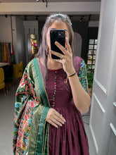 Load image into Gallery viewer, Brown Color Patola And Foil Printed Dola Silk Gown Clothsvilla
