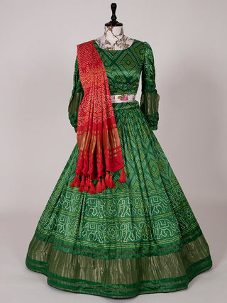 Green Color Pure Gaji Silk Navratri Ghaghra Choli Clothsvilla
