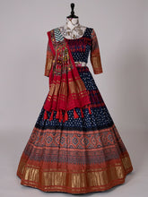 Load image into Gallery viewer, Navy Blue Color Bandhani Printed Pure Gaji Silk Ghaghra Choli Clothsvilla