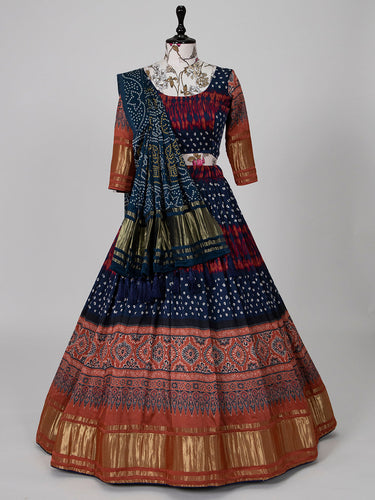 Navy Blue Color Bandhani Printed Pure Gaji Silk Navaratri Chaniya Choli Clothsvilla