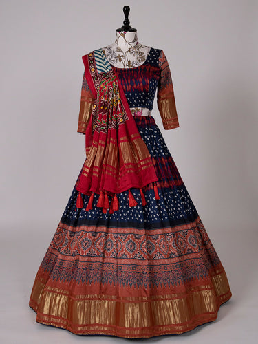 Navy Blue Color Bandhani Printed Pure Gaji Silk Ghaghra Choli Clothsvilla