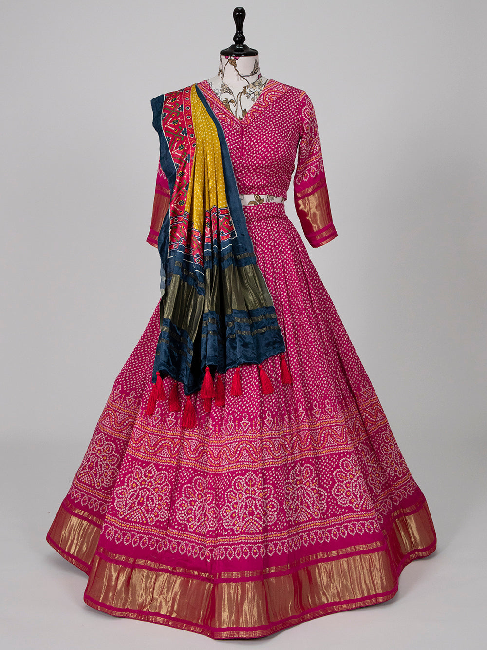 Pink Color Pure Gaji Silk Bandhani Printed Chaniya Choli Clothsvilla