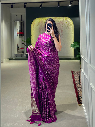 Wine Color Floral & Foil Work Gaji Silk Saree Clothsvilla