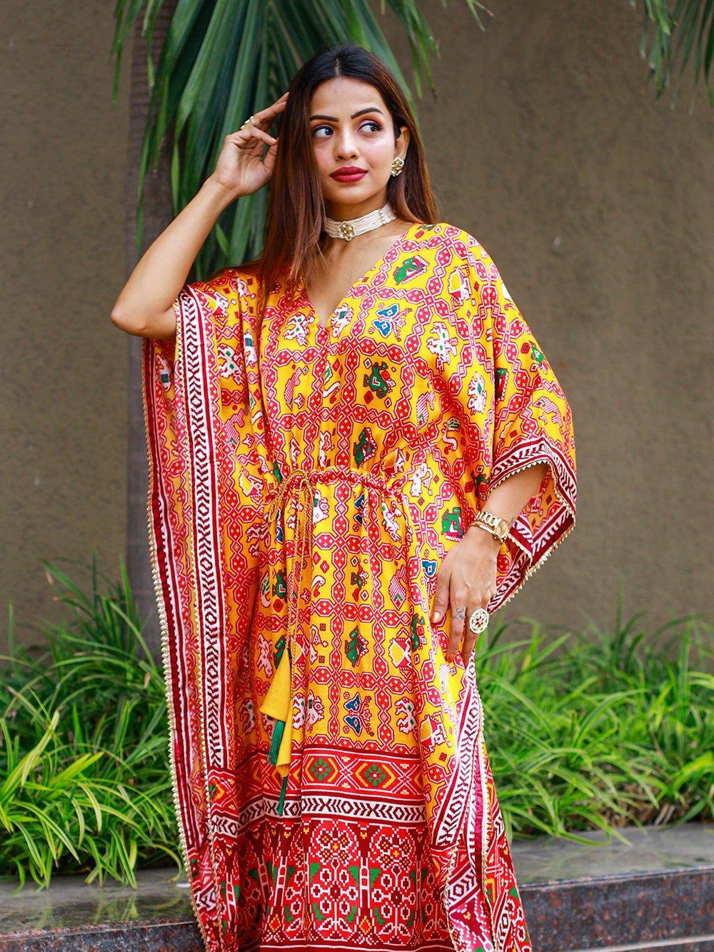 Yellow Color Bandhej Digital Print Pure Gaji Silk Kaftan Clothsvilla