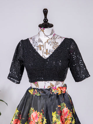 Black Color Printed Digital Satin Silk Lehenga Choli Clothsvilla