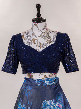 Navy Blue Color Printed Digital Satin Silk Lehenga Choli Clothsvilla