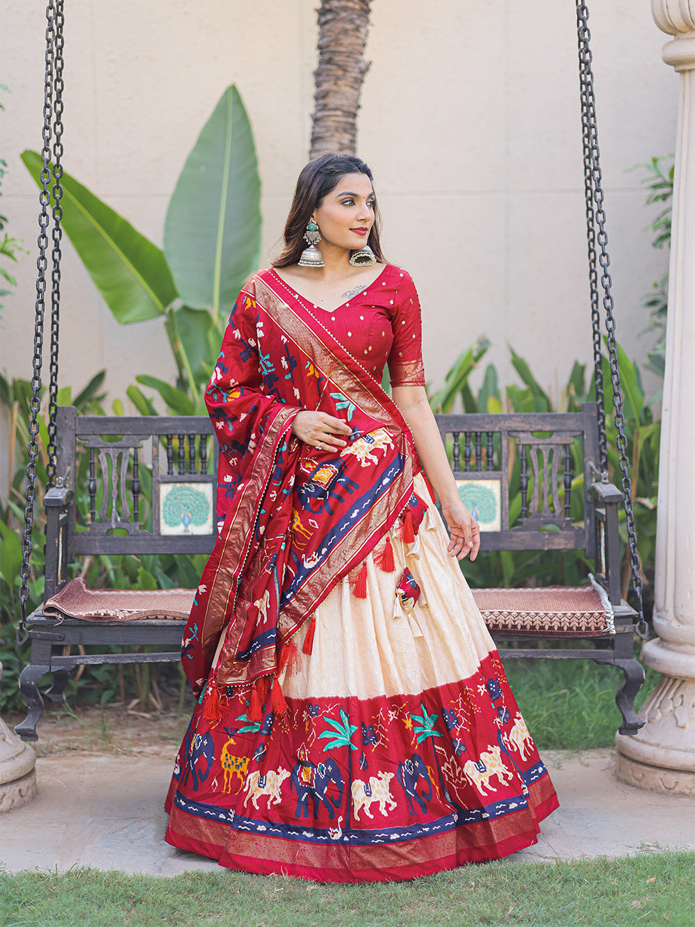 Maroon Color Printed With Foil Work Dola Silk Lehenga Choli Secondary image