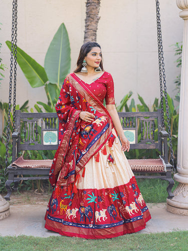 Maroon Color Printed With Foil Work Dola Silk Lehenga Choli ClothsVilla.com