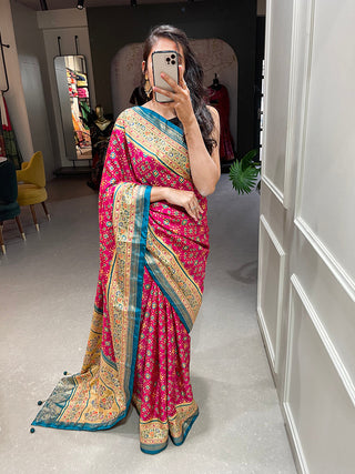 Pink Color Foil Printed And Stone Work Dola Silk Saree Clothsvilla