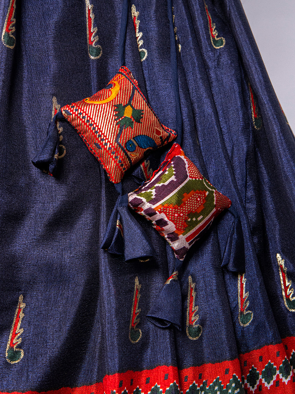 Navy Blue Color Haydrabadi Patola Printed & Foil Work Dola Silk Lehenga Clothsvilla