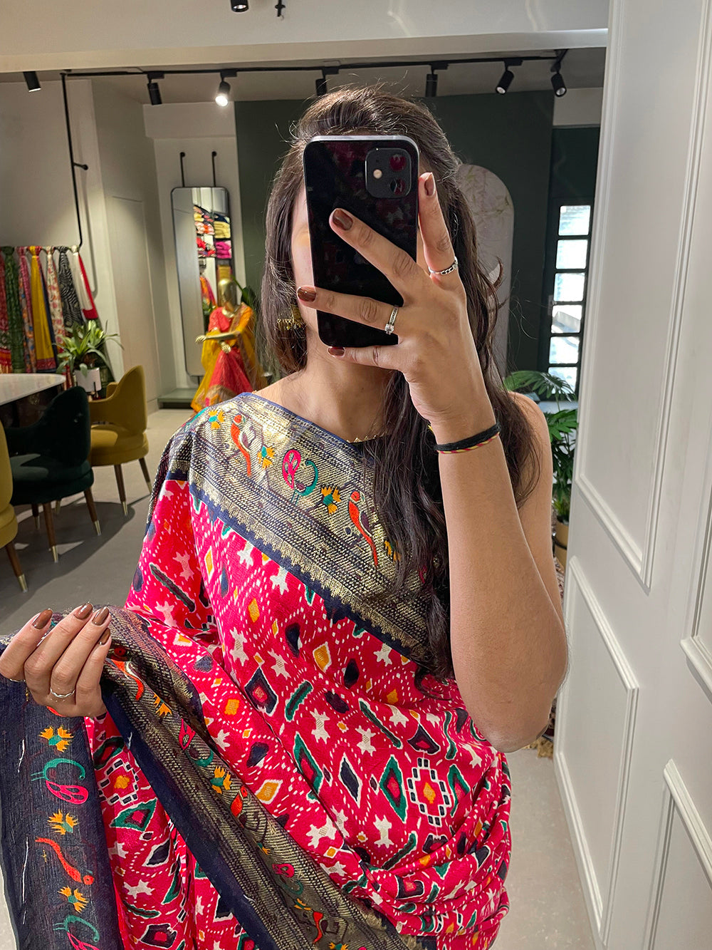 Crimson Color Patola Paithani Printed with Foil Work Dola Silk Saree Clothsvilla