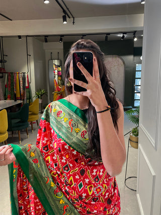 Red Color Patola Paithani Printed with Foil Work Dola Silk Saree Clothsvilla