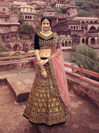 Navy Blue Thread With Mutli Sequins Work Semi Stitched Lehenga With  Unstitched Blouse Clothsvilla