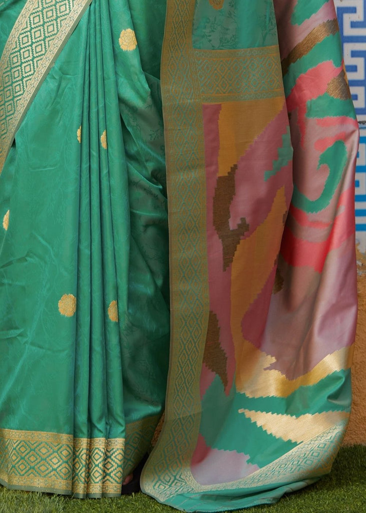 Mint Green Silk Saree with Zari Border and Abstract Digital Print on Pallu Clothsvilla