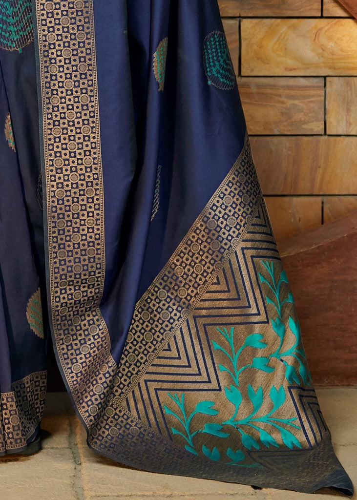 Navy Blue Silk Saree with Zari Border Clothsvilla