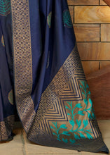 Load image into Gallery viewer, Navy Blue Silk Saree with Zari Border Clothsvilla