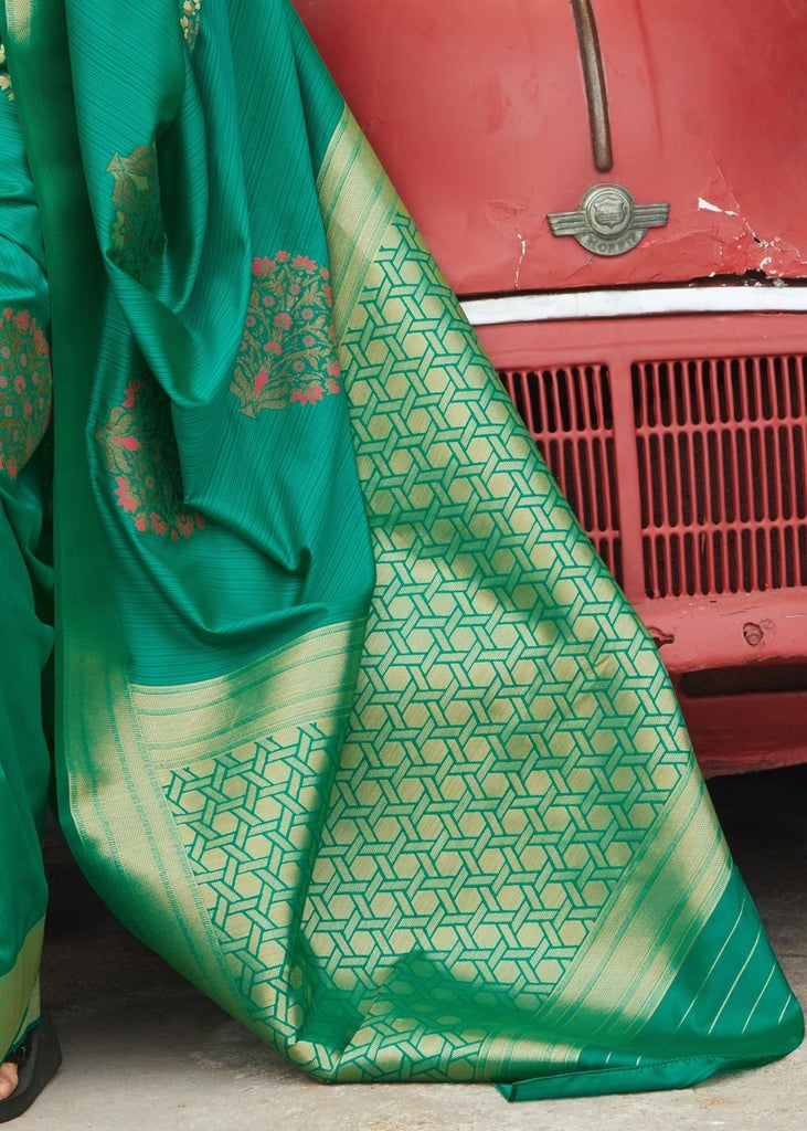 Green Silk Saree with Heavy Zari work Golden Pallu Clothsvilla