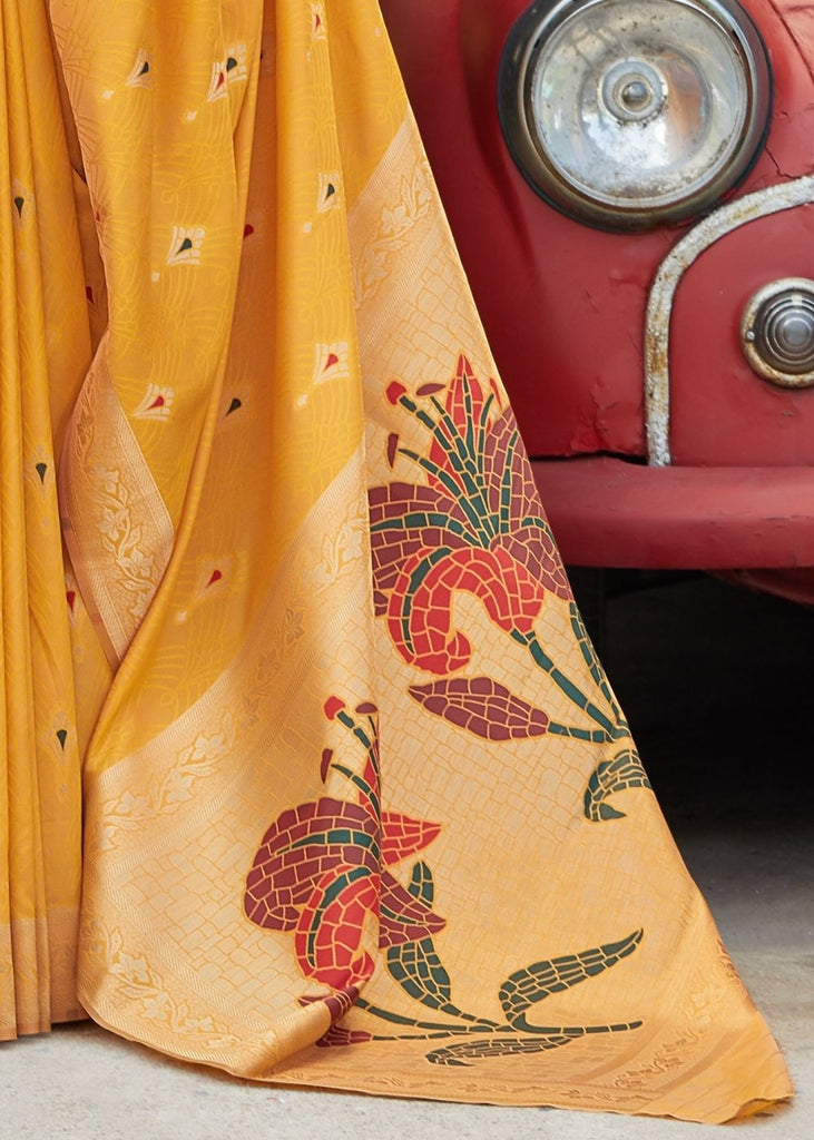 Mustard Silk Saree with Golden Zari Border Clothsvilla