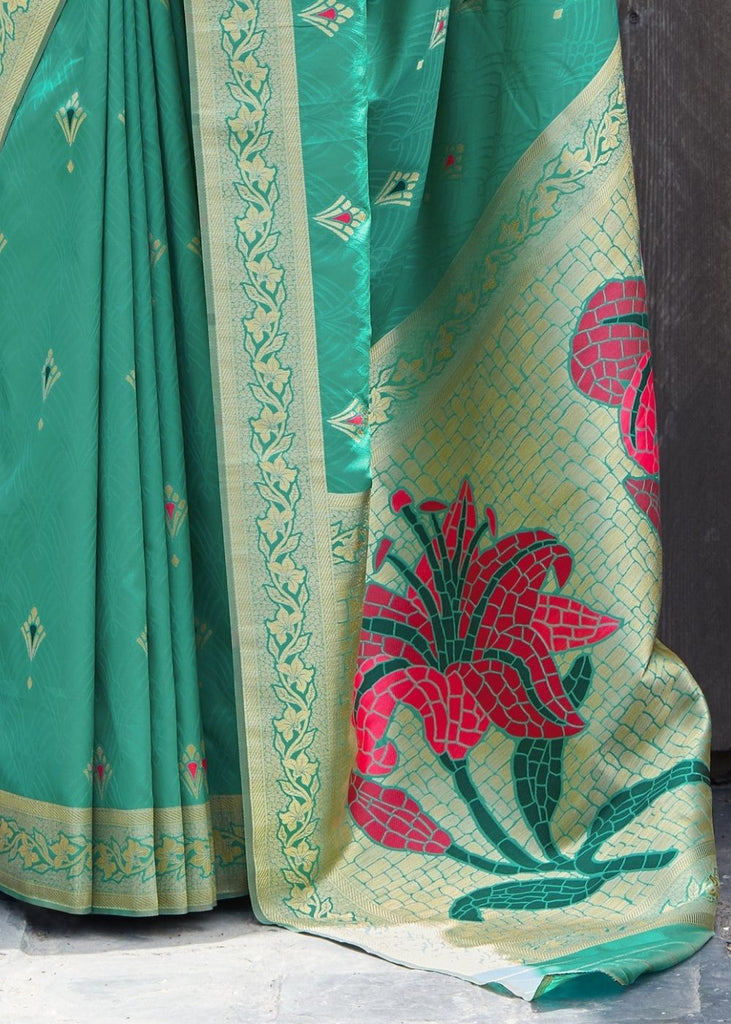 Green Silk Saree with Golden Zari Border Clothsvilla