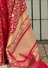 Load image into Gallery viewer, Cherry Red Banarasi Silk Saree with Floral  Zari work Clothsvilla