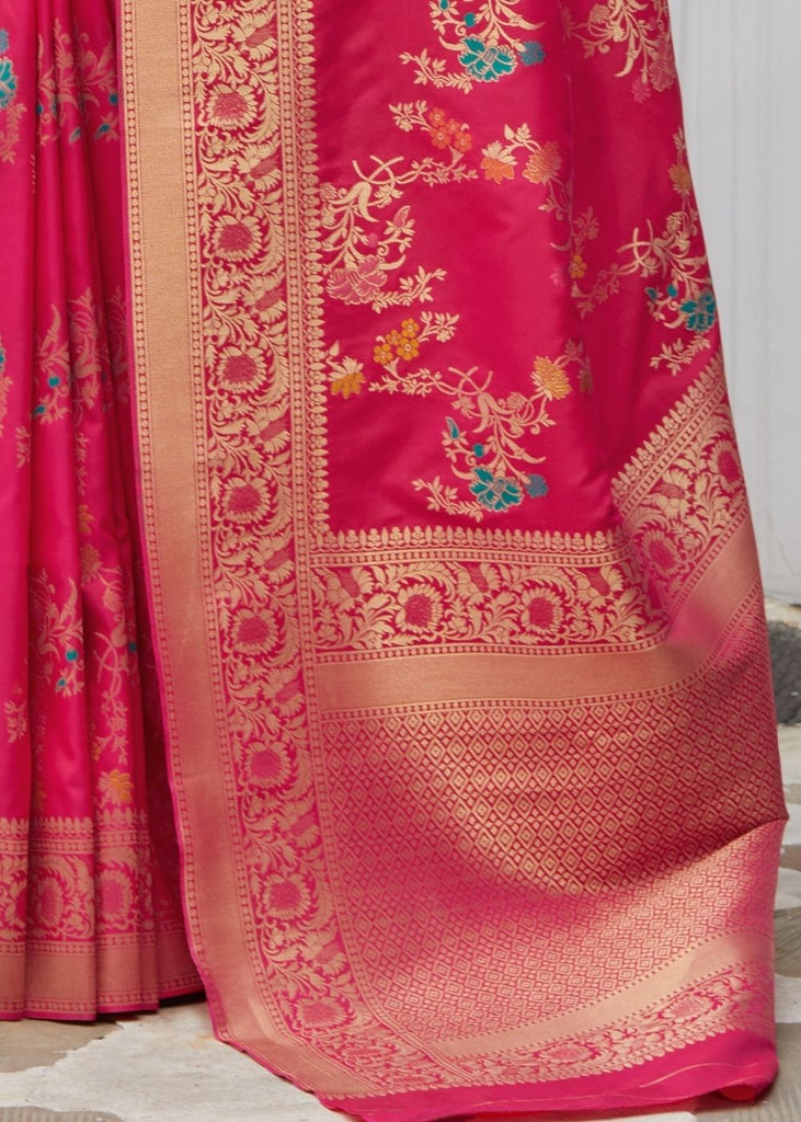 Magenta Silk Saree with Thread Embroidery work and Golden Zari Border Clothsvilla