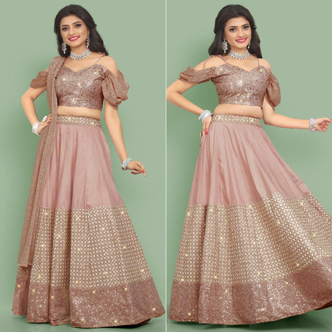 Dusty Rose Pink  Partywear Sequins Embroidery Silk Lehenga Choli Clothsvilla Main image