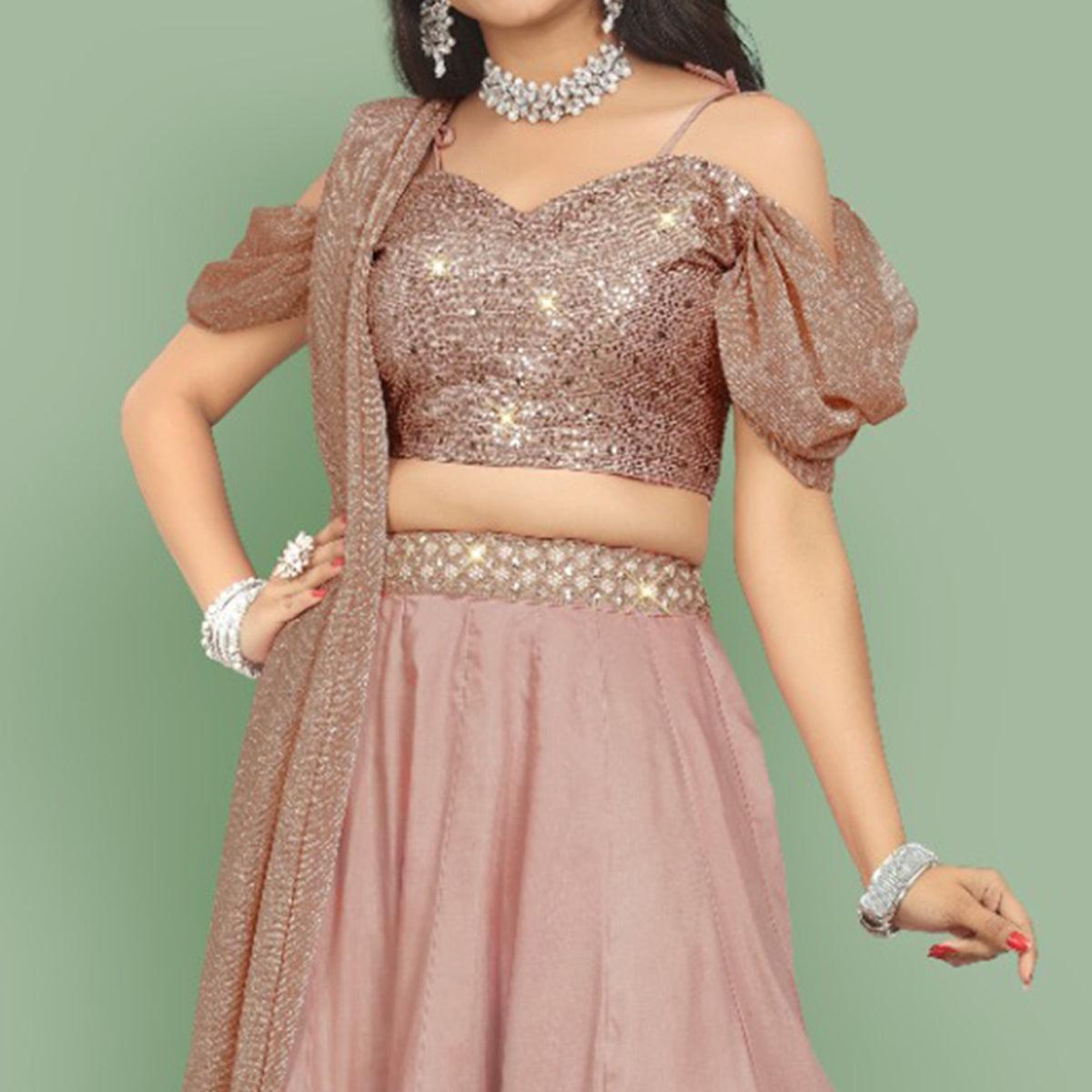 Dusty Rose Pink  Partywear Sequins Embroidery Silk Lehenga Choli Clothsvilla