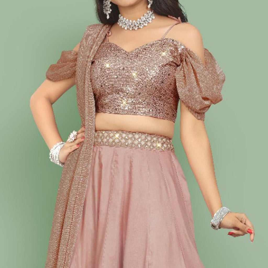 Dusty Rose Pink  Partywear Sequins Embroidery Silk Lehenga Choli Clothsvilla
