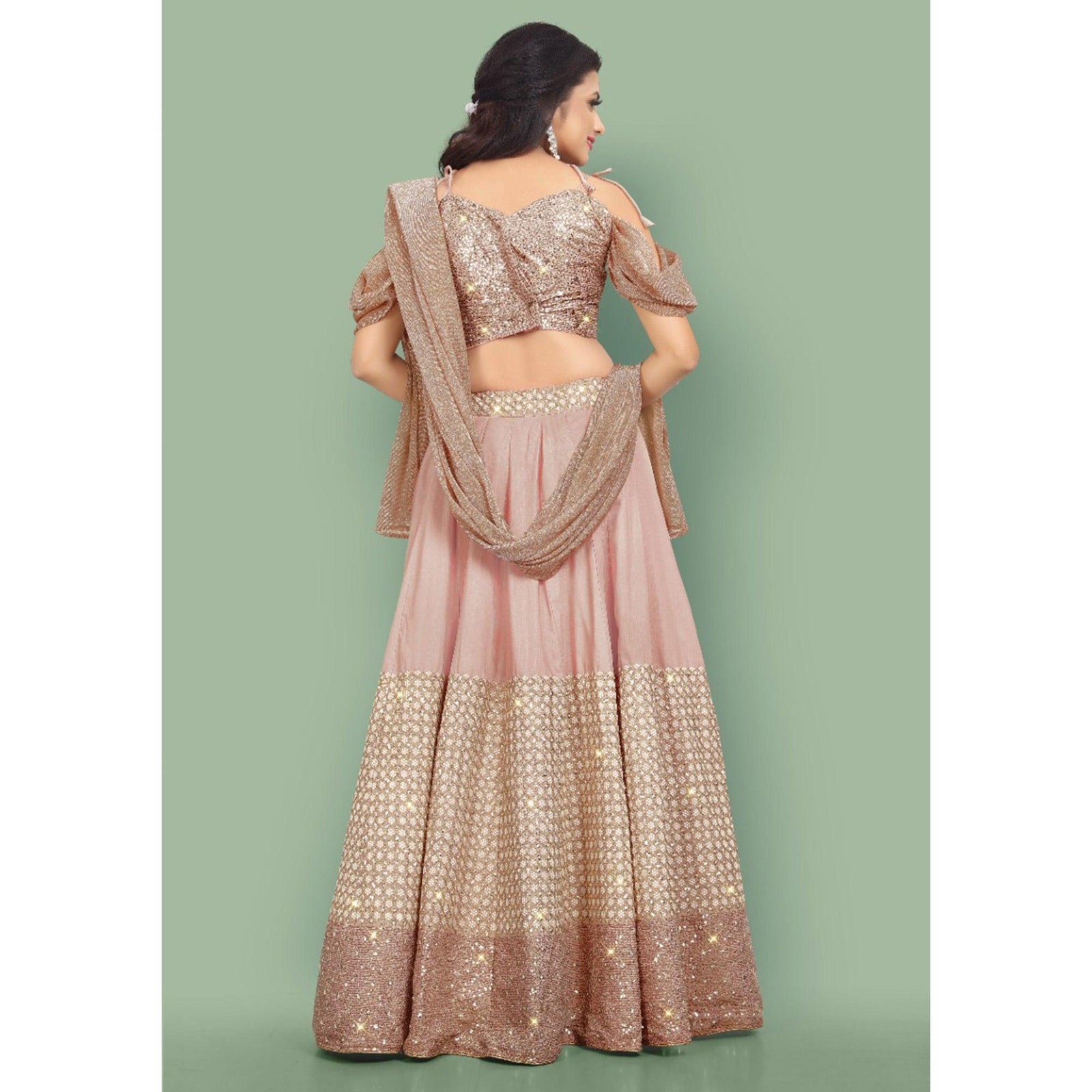 Dusty Rose Pink  Partywear Sequins Embroidery Silk Lehenga Choli Clothsvilla
