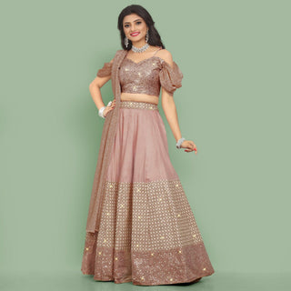 Dusty Rose Pink  Partywear Sequins Embroidery Silk Lehenga Choli Clothsvilla
